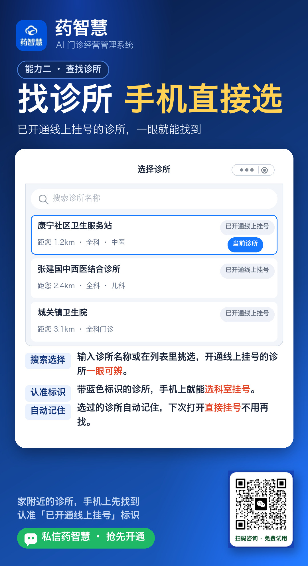 搜索选择已开通线上挂号的诊所